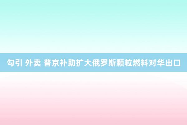 勾引 外卖 普京补助扩大俄罗斯颗粒燃料对华出口