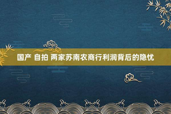 国产 自拍 两家苏南农商行利润背后的隐忧